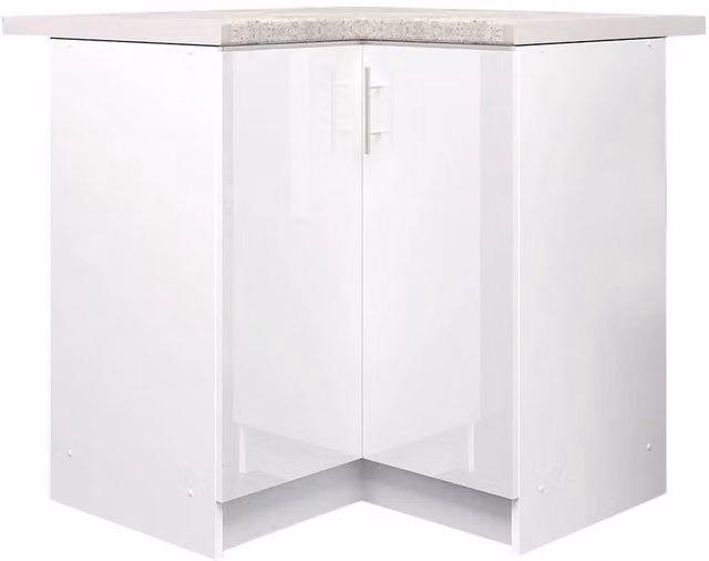 JD Greta Modern Kitchen Base Corner Unit with Hinged Doors and White Gloss Worktop, Sage Green Matt, Width: 80 cm