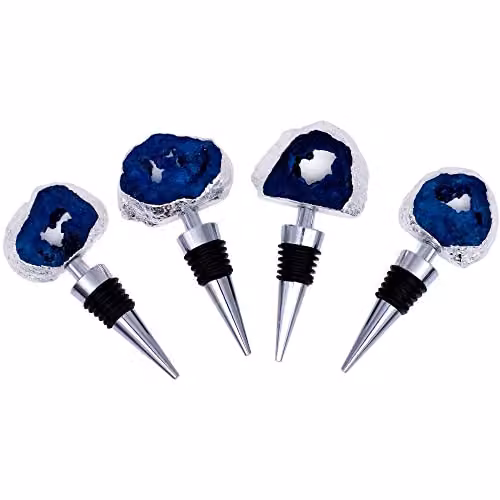 Maison Des Cadeaux Blue Agate Stone and Metal Bottle Stopper – 2