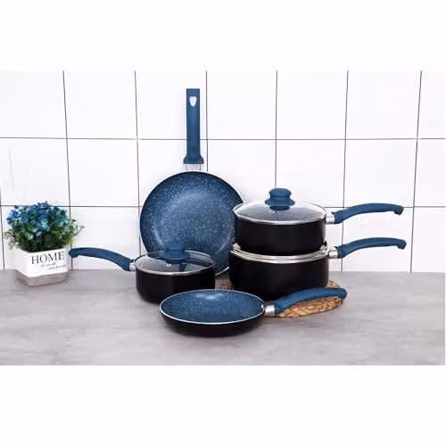 Gr8 Home 8 Piece Blue Aluminium and Ceramic Non Stick Cookware Set