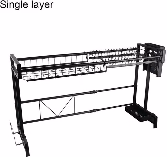 Kelvenix 1 Tier Over The Sink Dish Drying Rack in Black, W: 100 cm, D: 52 cm – 1
