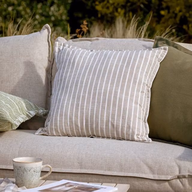 Yard Hessle Stripe Outdoor Filled Cushion, Beige, 45 x 45 cm