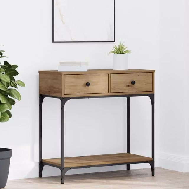 Berkfield Home Artisan Oak Console Table in Brown, W/D/H: 75 x 34.5 x 75 cm