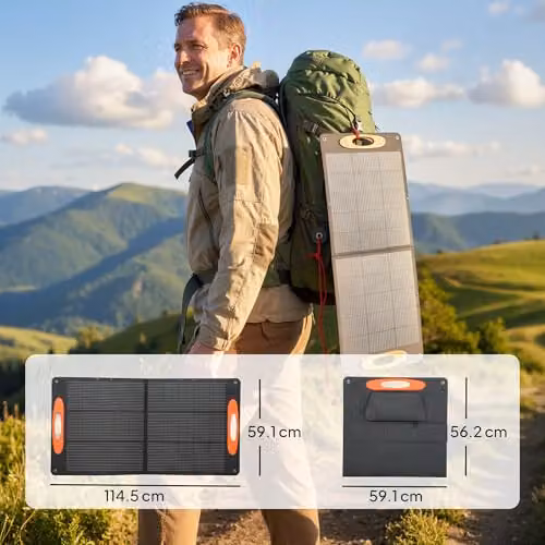 HOMCOM 100W Portable Foldable Solar Panel Charger in Black with USB-A and USB-C – 6