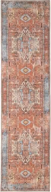 Kukoon Terracotta Distressed Abstract Hallway Runner Rug, Non-Slip and Washable, W/D/H: 60 x 240 cm – 1