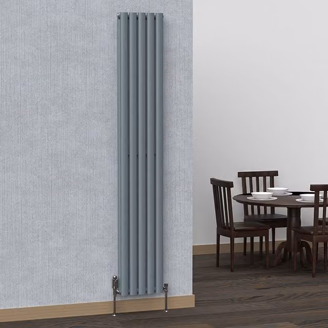 Lux Heat Oval Coloured Vertical Radiator in Pebble Grey, H: 180 cm x W: 30 cm
