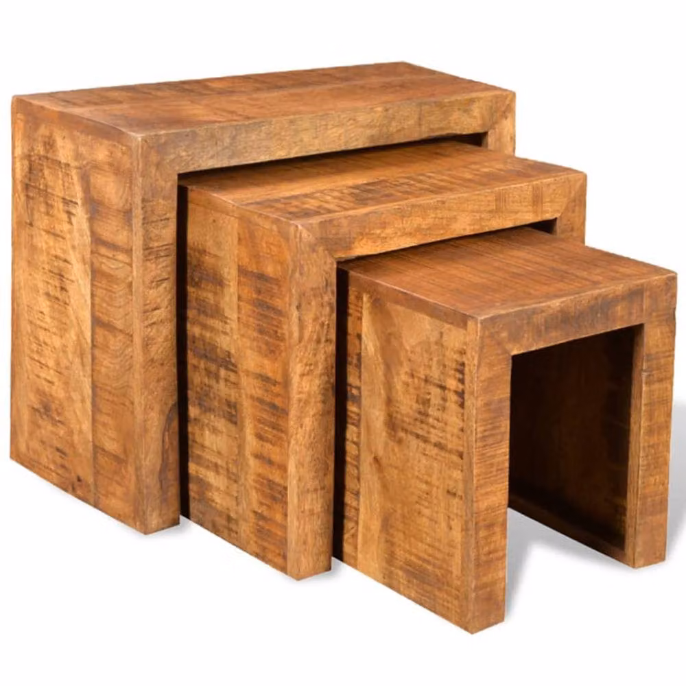 Berkfield Home 3 Piece Nesting Table Set in Brown Solid Mango Wood – 2