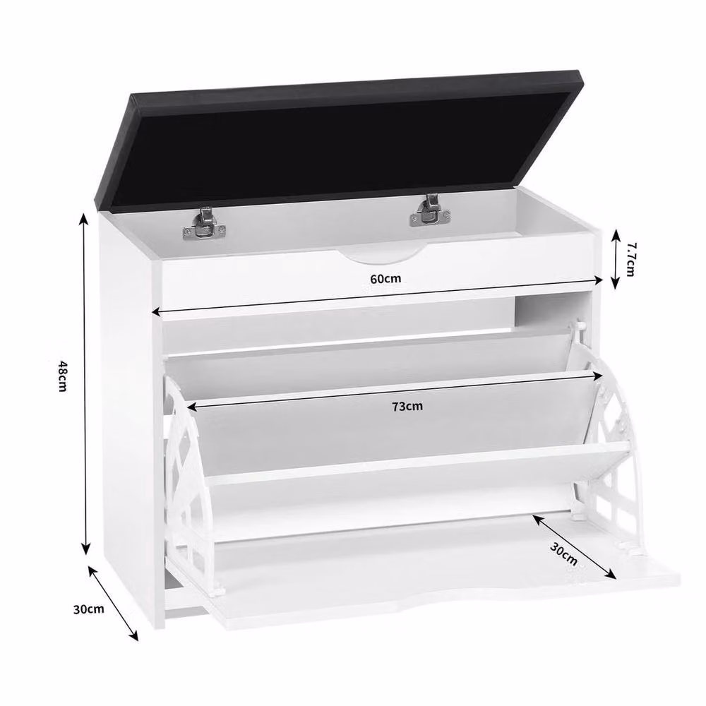 EONLION White Upholstered Shoe Rack Bench, Width: 100 cm, Height: 48 cm – 2