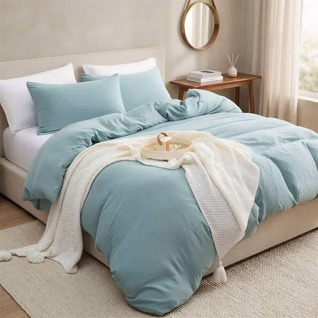 Pamposh Pre Washed Microfibre Duvet Cover Set in Green, Single, W: 90 cm x H: 200 cm