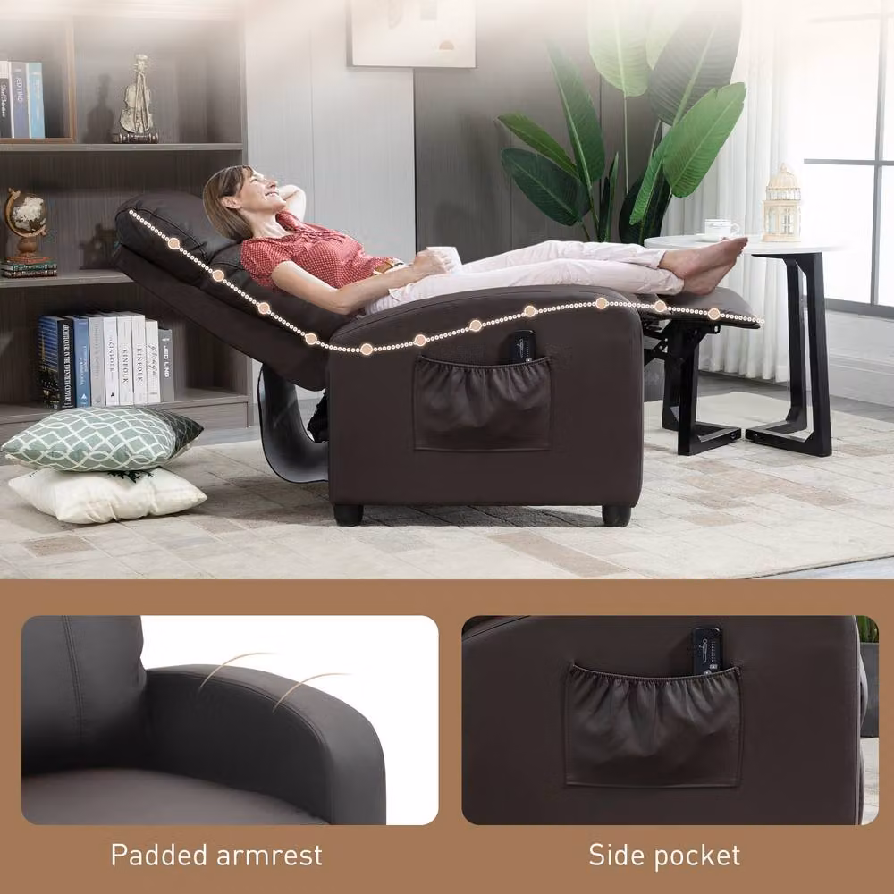 STILVORA Brown Synthetic Leather Recliner Armchair with Massage and 150 Degree Recline – 6