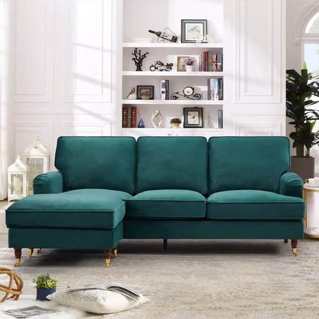 Artemis Home Woodbury Reversible Velvet Fabric Corner Sofa in Green, 218 cm
