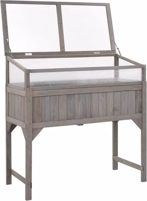 Berkfield Home Raised Bed with Greenhouse in Grey Solid Fir Wood, W: 110 cm, D: 54 cm, H: 120 cm