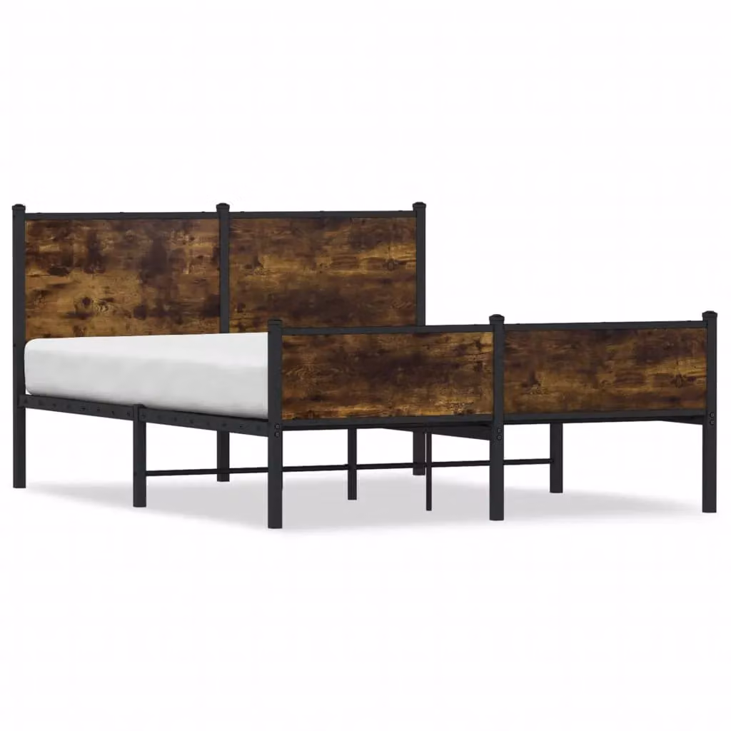 Berkfield Home Metal Bed Frame in Smoked Oak Brown, W/D/H: 140 x 190 cm – 2