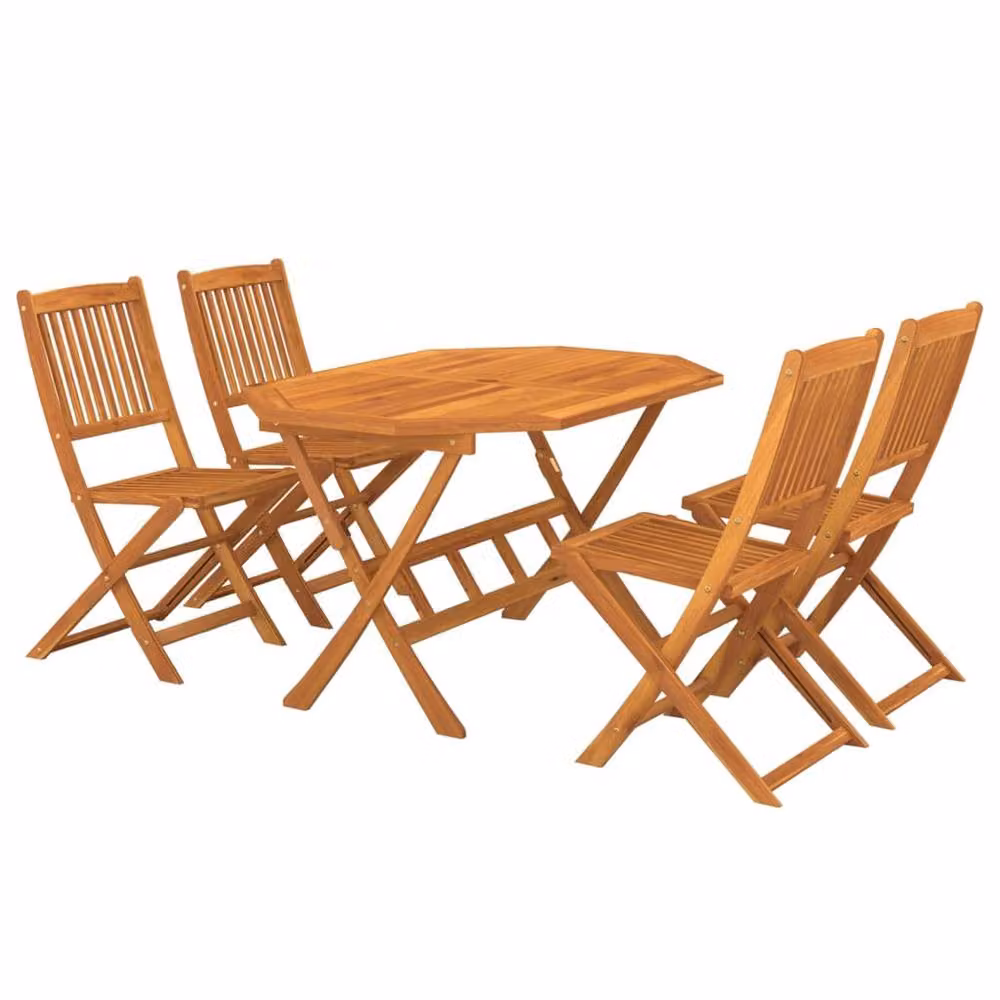 Berkfield Home 5 Piece Rustic Garden Dining Set in Brown Oiled Solid Acacia Wood – 2
