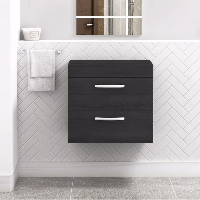 Royal Bathrooms Turin 500mm Hale Black 2 Drawer Wall Hung Countertop Vanity Unit