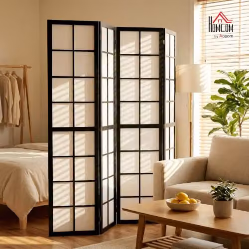 HOMCOM 4 Panel Folding Room Divider Privacy Screen in Black, W/H: 170 x 160 cm – 2