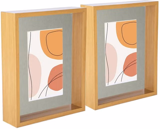Nicola Spring Pack of 5 Modern Rectangular 3D Deep Box Photo Frames in Light Wood and Grey, W/H: 20.32 x 25.4 cm with 5 x 7 inch Mount