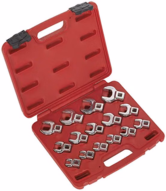 Loops 15pc Open Ended Crows Foot Nut Spanner Socket Set in Multicolour Chrome Molybdenum Steel with 3/8 inch Square Drive Ratchet – 1