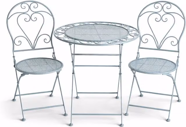 GlamHaus Monaco 3 Piece Metal Bistro Set in Antique Grey – 1
