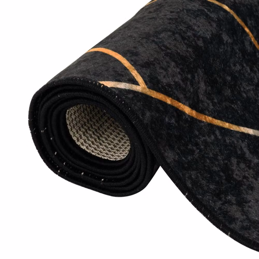 Berkfield Home Washable Round Anti Slip Rug in Black and Gold – 1