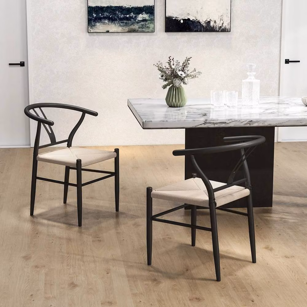 FORGEVIO Set of 2 Mid-Century Modern Kitchen and Dining Room Chairs with Armrests in Black and Multicolour – 3