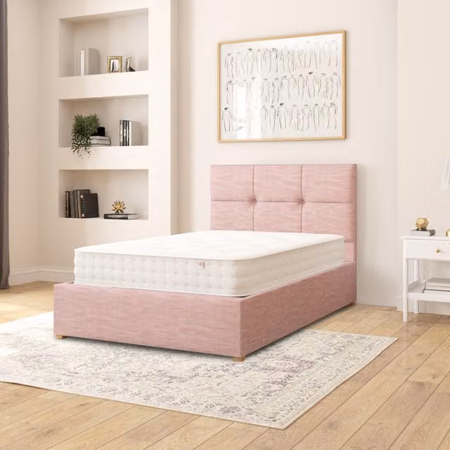 Aspire Caine Cotton Ottoman Storage Bed in Pink, Small Double, W/D/H: 120 x 200 cm