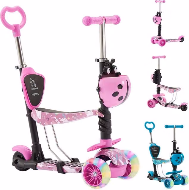 AREBOS Pink Foldable City Kick Scooter with Adjustable-Height Handlebar and Seat