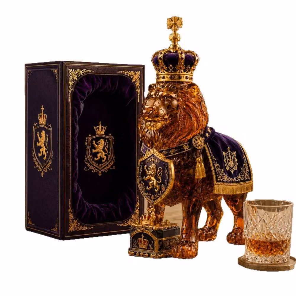Quipulse Lion King Brown Ceramic and Glass Wine Bottle Tabletop Ornament – 3