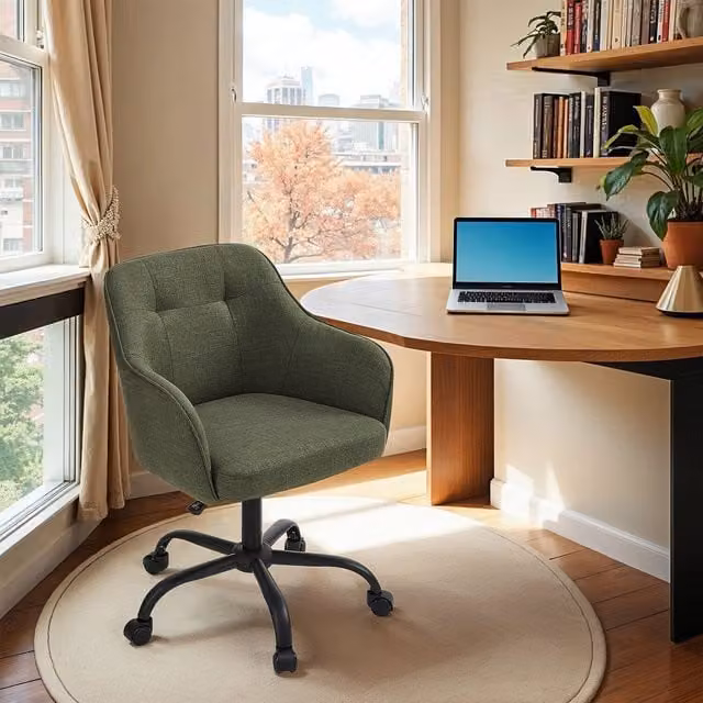 SONGMICS Modern Green Fabric Swivel Task Office Chair with Armrests and Castors