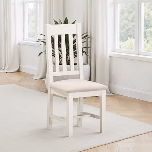 Seconique Windsor Slatted Dining Chair Pair in Oak with Beige Fabric