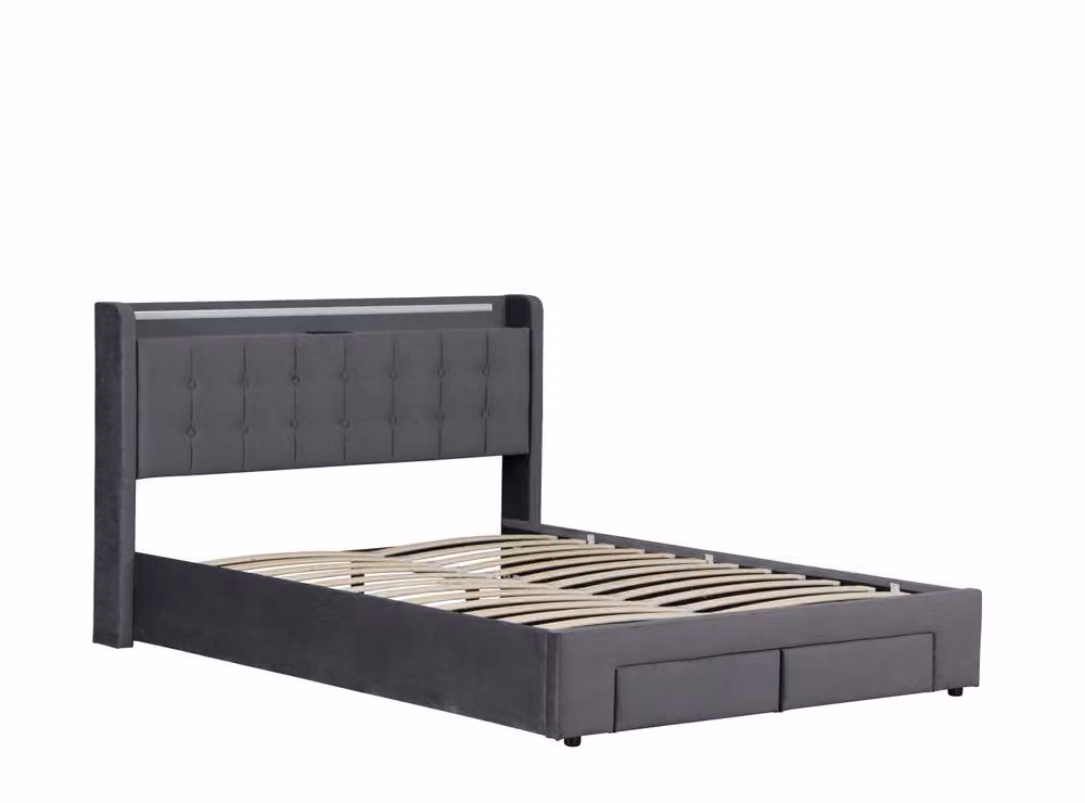 Harmin Luxury Grey 5ft King Ottoman Bed with LED Headboard, USB Charging Port and Plug Socket, W/D/H: 180 x 200 cm – 3