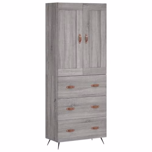 vidaXL Modern Grey Sonoma Highboard in Engineered Wood W/D/H: 69.5 x 34 x 180 cm – 1