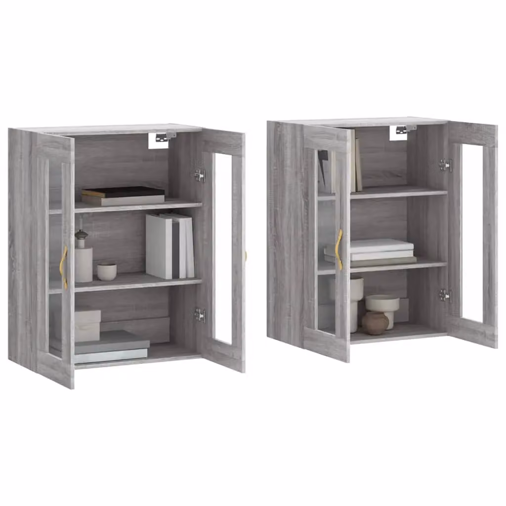 Berkfield Home Set of 2 Wall Mounted Cabinets with Glass Doors in Grey Sonoma Matt Finish – 2