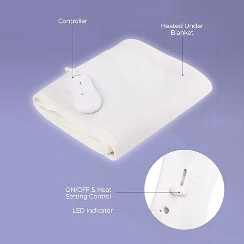 Carmen King Size Heated Under Blanket with Overheat Protection, 70W, W: 120 cm, D: 130 cm, White, C81194 – 4