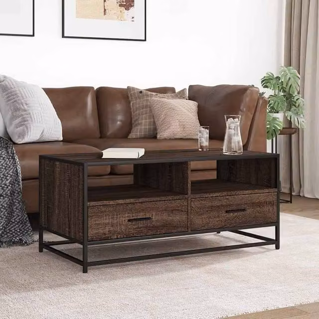 Berkfield Home Industrial Brown Oak Coffee Table with Metal Sled Base, W/D/H: 100 x 50 x 45 cm