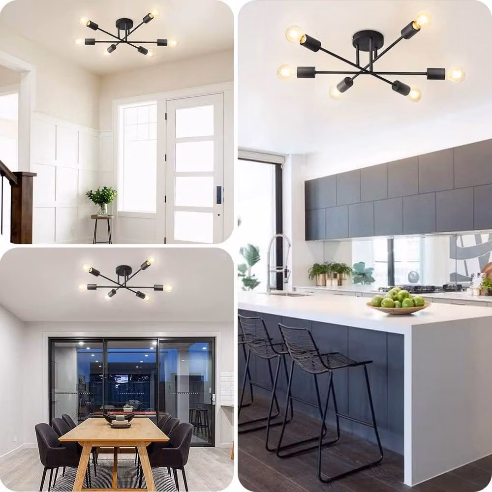 COMELY Sputnik 6-Light Black Metal Flush Mount Ceiling Light with E27 Sockets – 3