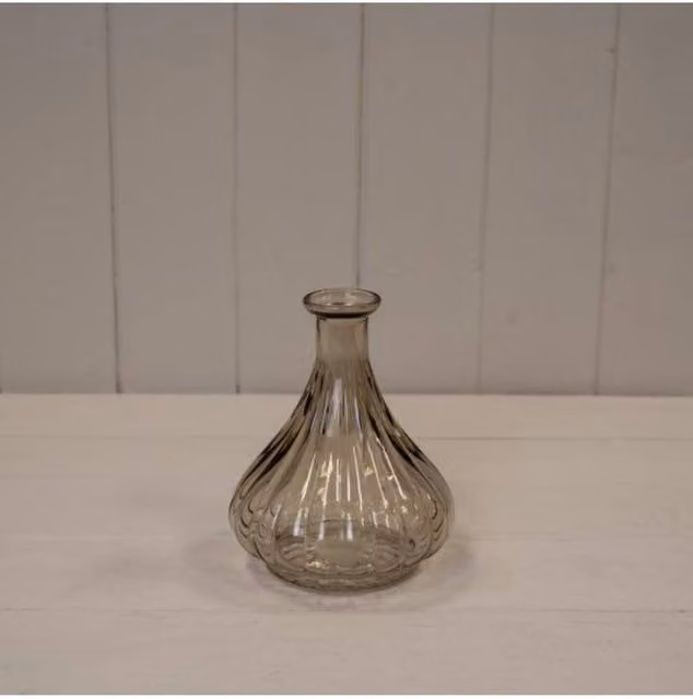 KDMD Smokey Brown Ribbed Glass Bud Vase