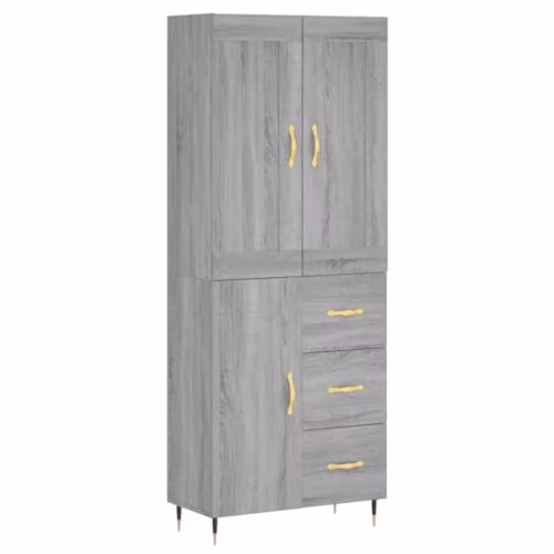 vidaXL Modern Grey Highboard with Hinged Doors and Internal Shelves, W/D/H: 69.5 x 34 x 180 cm