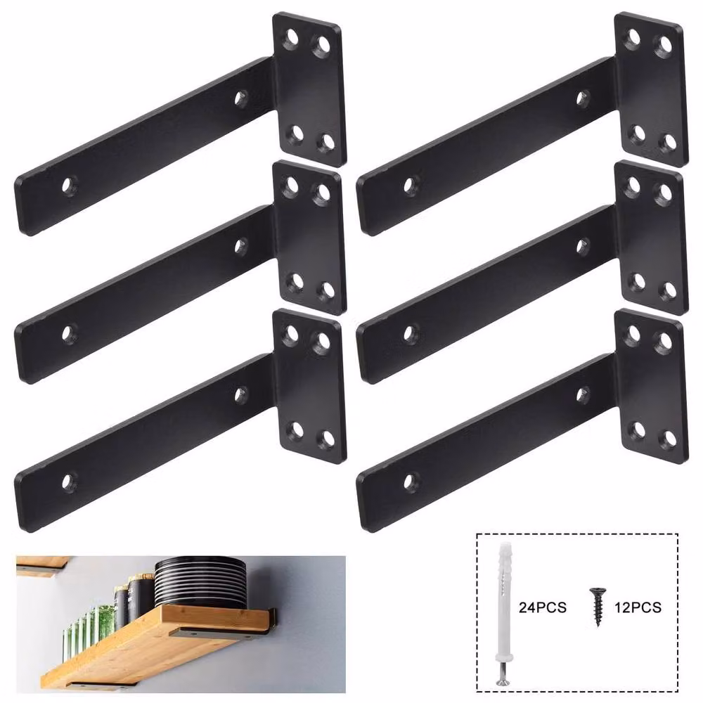 NESTLUNE 6 Pack Heavy Duty Metal Floating Shelf Brackets in Black – 4