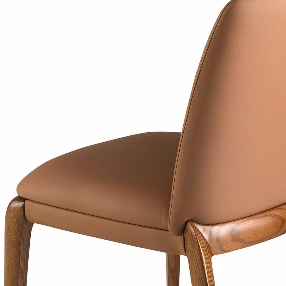 Angel Cerda Brown Synthetic Leatherette Dining Chair with Walnut Wood Frame – 4