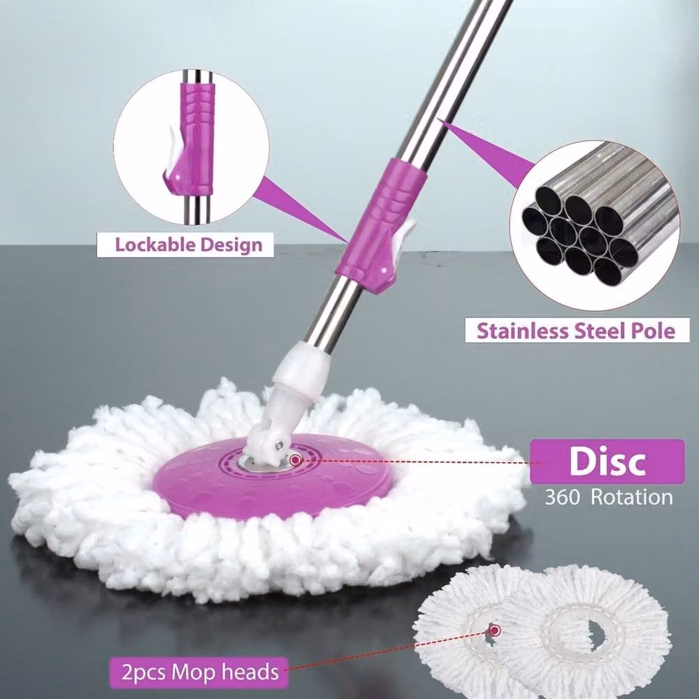 VOGREX Rotating Spin Mop Set with 2 Microfibre Heads in Purple – 4