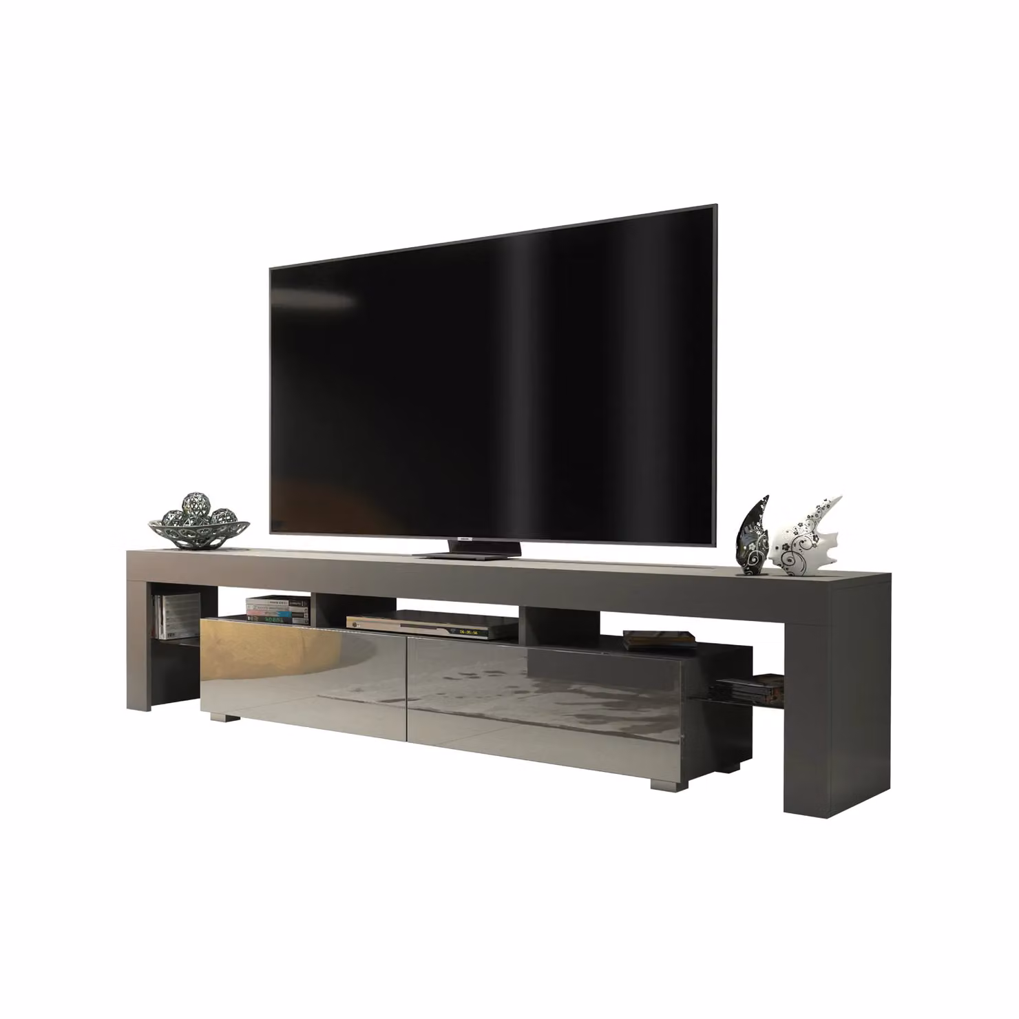 Creative Furniture Modern TV Unit in Dark Grey with High Gloss Doors, W: 200 cm, D: 45 cm, H: 35 cm – 3