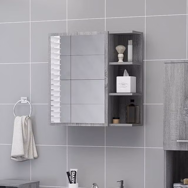 Berkfield Home Grey Sonoma Bathroom Mirror Cabinet, W: 62.5 cm, D: 20.5 cm, H: 64 cm – 1