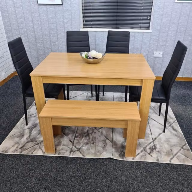 KOSY KOALA 6 Seater Modern Dining Table Set with 4 Chairs and Bench in Brown and Black