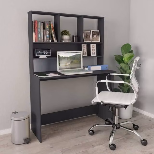 Berkfield Home Modern Writing Desk with Shelf in Grey, W/D/H: 110 x 45 x 157 cm – 1