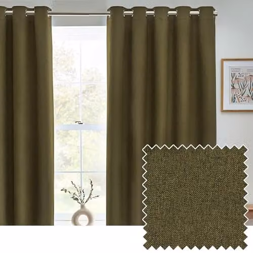 Riva Home Furn Dawn Textured Blackout Eyelet Curtains in Green, Width: 229 cm, Drop: 137 cm