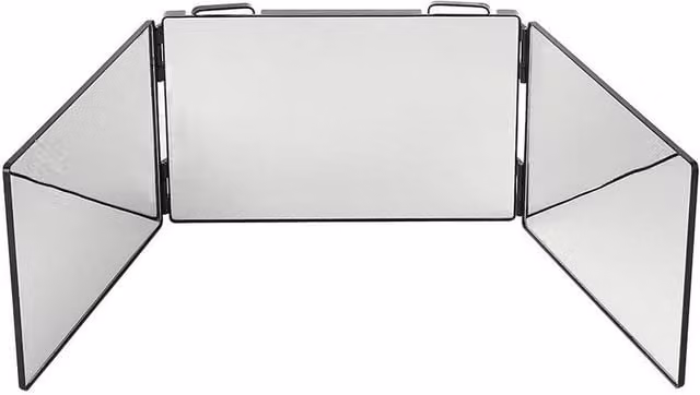 SPETLEK 3 Way Trifold 360 Degree Adjustable Barber Mirror in Black, W: 100 cm, H: 60 cm
