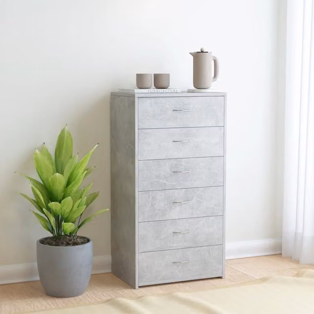 Berkfield Home Modern Sideboard with 6 Drawers in Concrete Grey, W/D/H: 50 x 34 x 96 cm