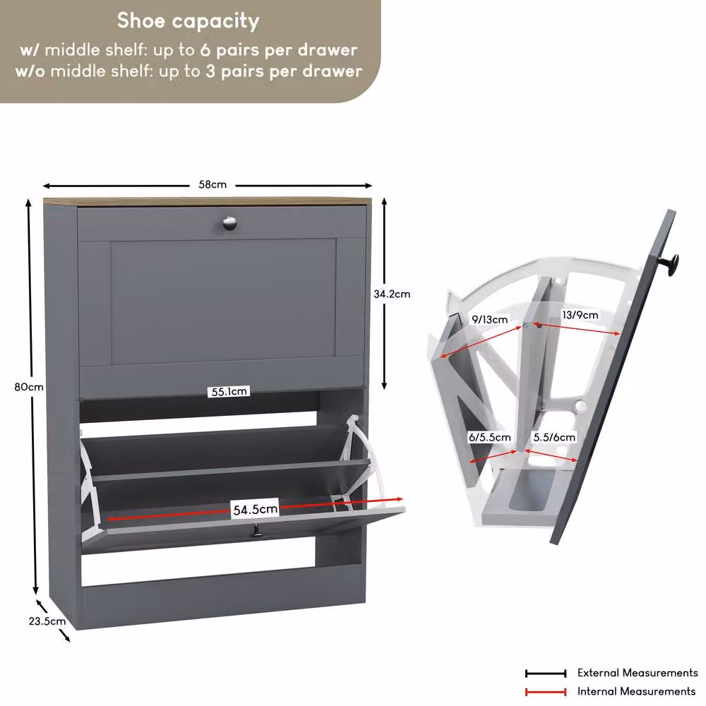 Vida Designs Modern Grey 2 Drawer Shoe Cabinet with Tilting Compartments – 2
