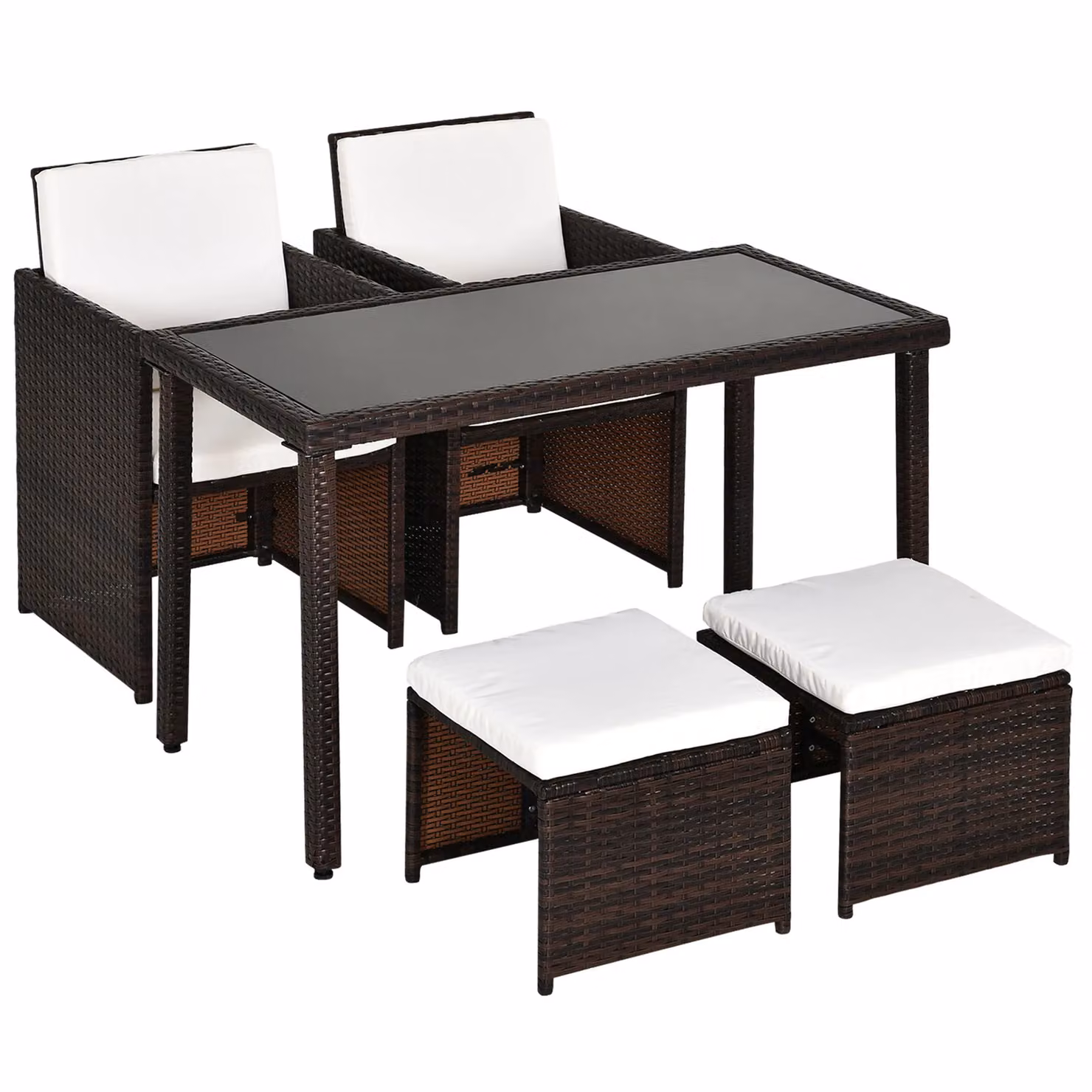 Outsunny 5 Piece Brown Rattan Wicker Weave Garden Sofa Set with Cushions and Footrest – 3