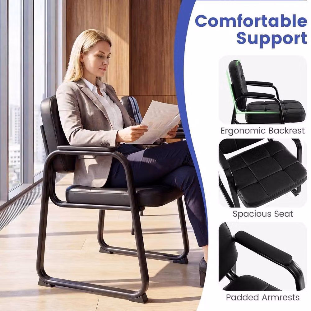 EONLION Set of 2 Black Synthetic Leather Office Reception Chairs with Armrests – 4
